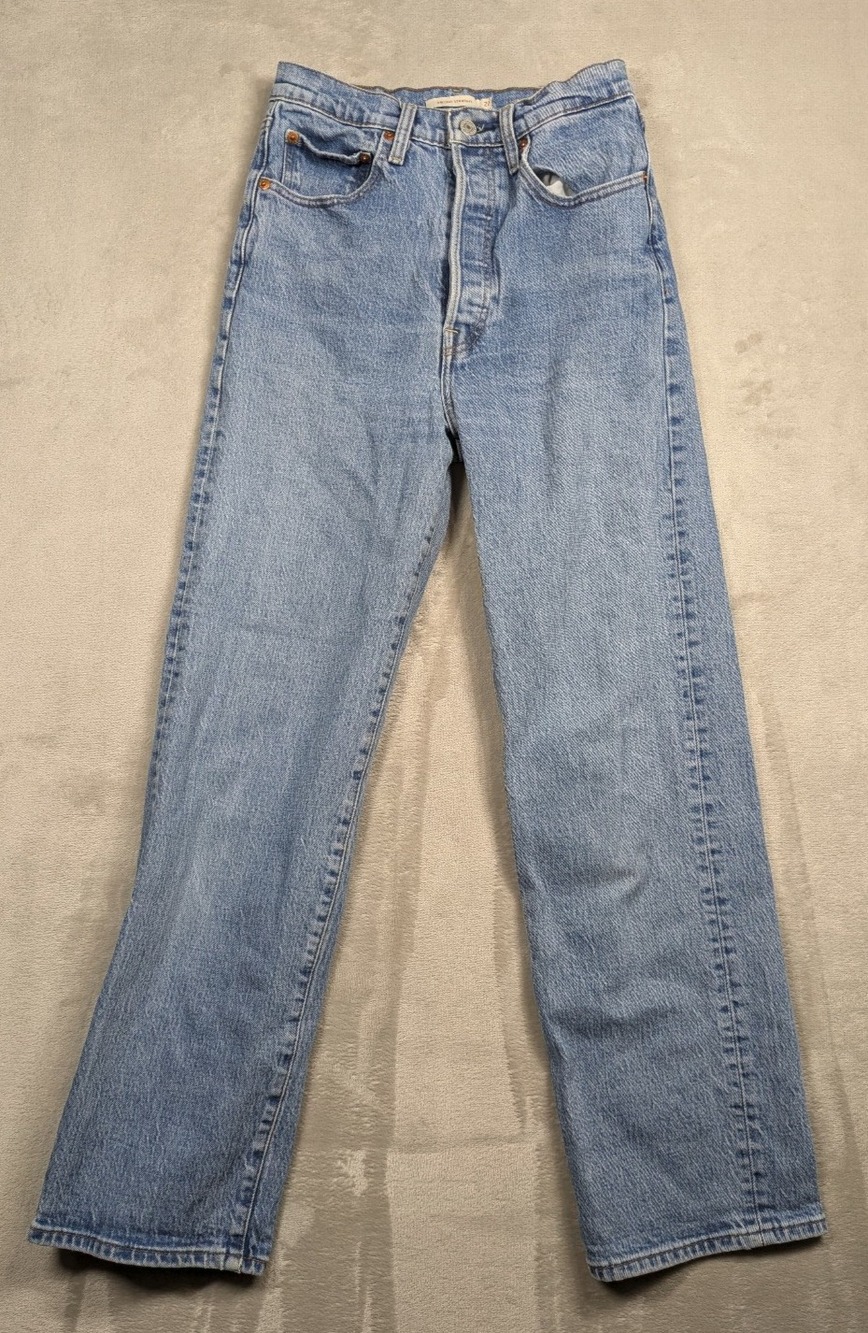 Levi's Premium Ribcage Straight Ankle Jeans Womens 27x29 Light Wash Big E
